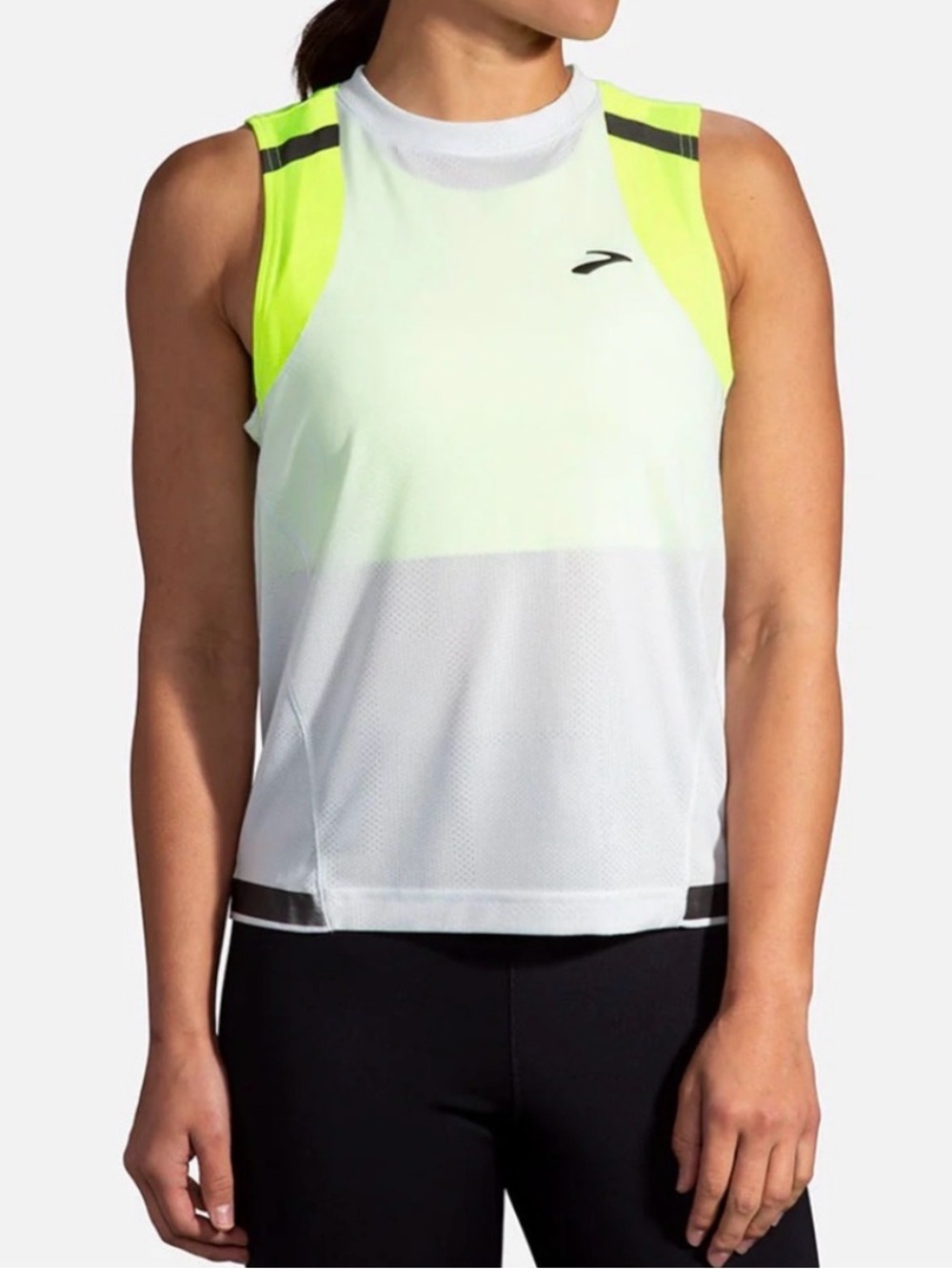 Brooks Running Carbonite high visibility tank top (Neon Yellow & White)